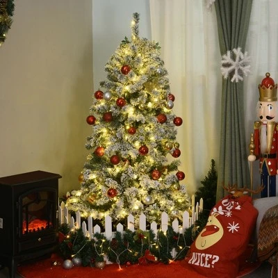 HOMCOM Tall Pre-Lit Snow-Flocked Artificial Christmas Tree with Realistic Branches, Warm White LED Lights and Tips 1 HOMCOM Tall Pre-Lit Snow-Flocked Artificial Christmas Tree with Realistic Branches, Warm White LED Lights and Tips