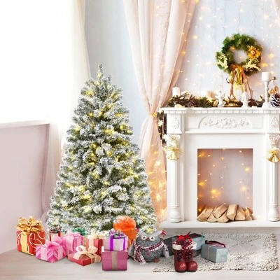 HOMCOM Tall Pre-Lit Snow-Flocked Artificial Christmas Tree with Realistic Branches, Warm White LED Lights and Tips 2 HOMCOM Tall Pre-Lit Snow-Flocked Artificial Christmas Tree with Realistic Branches, Warm White LED Lights and Tips - Image 2