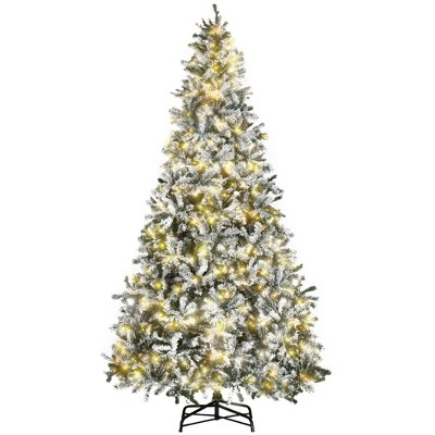 HOMCOM Tall Pre-Lit Snow-Flocked Artificial Christmas Tree with Realistic Branches, Warm White LED Lights and Tips 9 HOMCOM Tall Pre-Lit Snow-Flocked Artificial Christmas Tree with Realistic Branches, Warm White LED Lights and Tips - Image 9