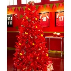 Treetopia Lipstick Red 6 Foot Artificial Prelit Full Bodied Christmas Tree Holiday Decoration with White LED Lights, Premium Stand & Foot Pedal