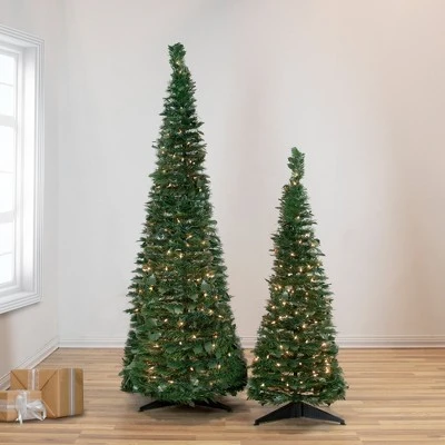 Northlight 6' Prelit Artificial Christmas Tree Slim Holly Leaf Pop-Up - Clear Lights 1 Northlight 6' Prelit Artificial Christmas Tree Slim Holly Leaf Pop-Up - Clear Lights