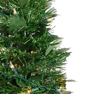 Northlight 6' Prelit Artificial Christmas Tree Slim Holly Leaf Pop-Up - Clear Lights 2 Northlight 6' Prelit Artificial Christmas Tree Slim Holly Leaf Pop-Up - Clear Lights - Image 2