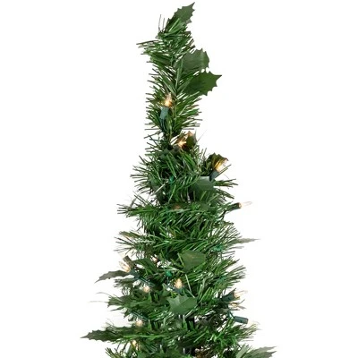 Northlight 6' Prelit Artificial Christmas Tree Slim Holly Leaf Pop-Up - Clear Lights 4 Northlight 6' Prelit Artificial Christmas Tree Slim Holly Leaf Pop-Up - Clear Lights - Image 4