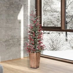 Vickerman Frosted Berry Potted Pine Artificial Christmas Tree -Christmas Trees Sales Store unnamed file 8716