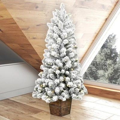 Vickerman Flocked Gifford Slim Potted Pine Artificial Christmas Tree 4 Vickerman Flocked Gifford Slim Potted Pine Artificial Christmas Tree - Image 4