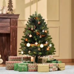 HOMCOM 3' Tall Lit Full Fir Artificial Christmas Tree with Realistic Branches, 60 LED and 227 Tips, Green