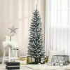 HOMCOM 59" Snow Flocked Artificial Pencil Christmas Tree, Slim Xmas Tree with Realistic Branches and Steel Stand for Indoor Decoration, Green