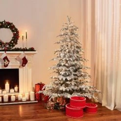 6.5ft Puleo Pre-Lit Flocked Aspen Fir Artificial Christmas Tree Clear Lights