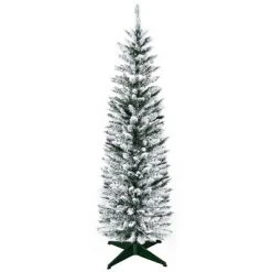 HOMCOM 59" Snow Flocked Artificial Pencil Christmas Tree, Slim Xmas Tree with Realistic Branches and Steel Stand for Indoor Decoration, Green -Christmas Trees Sales Store unnamed file 8900