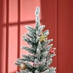 HOMCOM 59" Snow Flocked Artificial Pencil Christmas Tree, Slim Xmas Tree with Realistic Branches and Steel Stand for Indoor Decoration, Green -Christmas Trees Sales Store unnamed file 8901