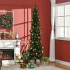 HOMCOM 7.5 Foot Pencil Artificial Christmas Tree, Slim Pine Needles Xmas Tree with Realistic Branches, Pine Cones, Metal Base, Green