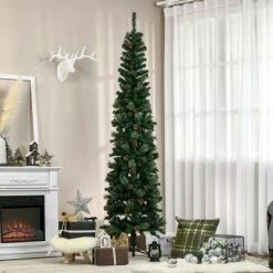HOMCOM 7.5 Foot Pencil Artificial Christmas Tree, Slim Pine Needles Xmas Tree with Realistic Branches, Pine Cones, Metal Base, Green 8 HOMCOM 7.5 Foot Pencil Artificial Christmas Tree, Slim Pine Needles Xmas Tree with Realistic Branches, Pine Cones, Metal Base, Green -Christmas Trees Sales Store unnamed file 8910