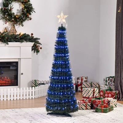 Outsunny Pre-lit Slim Artificial Christmas Tree, Multi-Color RGB LED Light Holiday Home Xmas Decoration 2 Outsunny Pre-lit Slim Artificial Christmas Tree, Multi-Color RGB LED Light Holiday Home Xmas Decoration - Image 2