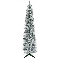 HOMCOM 82.75" Snow Flocked Artificial Pencil Christmas Tree, Slim Xmas Tree with Realistic Branches and Steel Stand for Indoor Decoration, Green 7 HOMCOM 82.75" Snow Flocked Artificial Pencil Christmas Tree, Slim Xmas Tree with Realistic Branches and Steel Stand for Indoor Decoration, Green -Christmas Trees Sales Store unnamed file 8923