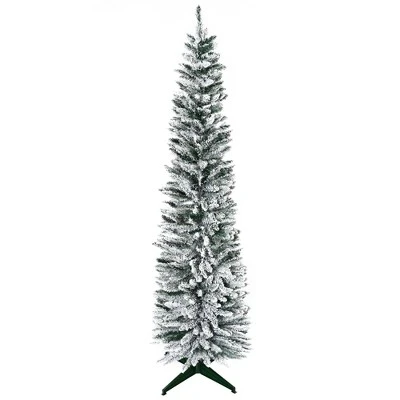 HOMCOM 82.75" Snow Flocked Artificial Pencil Christmas Tree, Slim Xmas Tree with Realistic Branches and Steel Stand for Indoor Decoration, Green 3 HOMCOM 82.75" Snow Flocked Artificial Pencil Christmas Tree, Slim Xmas Tree with Realistic Branches and Steel Stand for Indoor Decoration, Green - Image 3