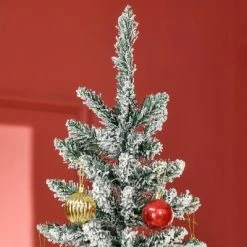 HOMCOM 82.75" Snow Flocked Artificial Pencil Christmas Tree, Slim Xmas Tree with Realistic Branches and Steel Stand for Indoor Decoration, Green 9 HOMCOM 82.75" Snow Flocked Artificial Pencil Christmas Tree, Slim Xmas Tree with Realistic Branches and Steel Stand for Indoor Decoration, Green -Christmas Trees Sales Store unnamed file 8925