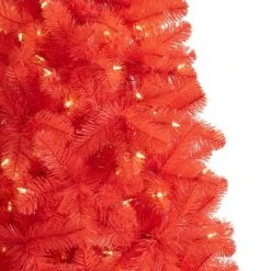 Treetopia Candy Apple Red 4 Foot Artificial Prelit Slim Narrow Christmas Tree Holiday Decoration with White LED Lights, Premium Stand, and Foot Pedal
