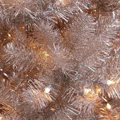 Primo International Puleo International 6.5 Foot Tall Pre Lit Silver Tinsel Christmas Tree w/ 1,003 Individual Branch Tips, 400 Pre Strung Lights, and Hinged Metal Stand 2 Primo International Puleo International 6.5 Foot Tall Pre Lit Silver Tinsel Christmas Tree w/ 1,003 Individual Branch Tips, 400 Pre Strung Lights, and Hinged Metal Stand - Image 2