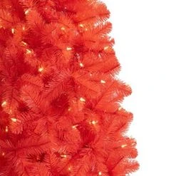 Treetopia Candy Apple Red 6 Foot Artificial Prelit Slim Narrow Christmas Tree Holiday Decoration with White LED Lights, Premium Stand, and Foot Pedal