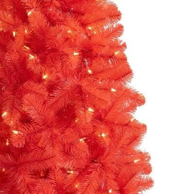 Treetopia Candy Apple Red 6 Foot Artificial Prelit Slim Narrow Christmas Tree Holiday Decoration with White LED Lights, Premium Stand, and Foot Pedal 1 Treetopia Candy Apple Red 6 Foot Artificial Prelit Slim Narrow Christmas Tree Holiday Decoration with White LED Lights, Premium Stand, and Foot Pedal
