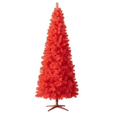 Treetopia Candy Apple Red 6 Foot Artificial Prelit Slim Narrow Christmas Tree Holiday Decoration with White LED Lights, Premium Stand, and Foot Pedal 2 Treetopia Candy Apple Red 6 Foot Artificial Prelit Slim Narrow Christmas Tree Holiday Decoration with White LED Lights, Premium Stand, and Foot Pedal - Image 2