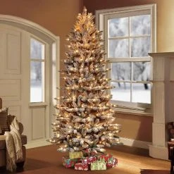 7.5ft Pre-Lit Flocked Forest Fir Artificial Christmas Trees - Puleo