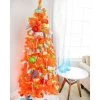 Treetopia Sunset Orange 6 Foot Artificial Prelit Slim Narrow Christmas Tree Holiday Decoration with White LED Lights, Premium Stand, and Foot Pedal
