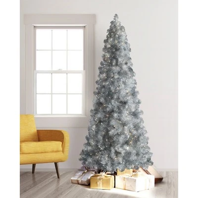 Treetopia Silver Bells 6 Foot Artificial Prelit Slim Narrow Christmas Tree Holiday Decoration with White LED Lights, Premium Stand, and Foot Pedal 1 Treetopia Silver Bells 6 Foot Artificial Prelit Slim Narrow Christmas Tree Holiday Decoration with White LED Lights, Premium Stand, and Foot Pedal