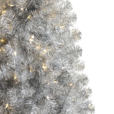 Treetopia Silver Bells 6 Foot Artificial Prelit Slim Narrow Christmas Tree Holiday Decoration with White LED Lights, Premium Stand, and Foot Pedal 2 Treetopia Silver Bells 6 Foot Artificial Prelit Slim Narrow Christmas Tree Holiday Decoration with White LED Lights, Premium Stand, and Foot Pedal - Image 2