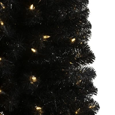 Treetopia Stiletto Black 7 Foot Artificial Prelit Pencil Thin Christmas Tree Holiday Decoration with White LED Lights, Premium Stand, and Foot Pedal 2 Treetopia Stiletto Black 7 Foot Artificial Prelit Pencil Thin Christmas Tree Holiday Decoration with White LED Lights, Premium Stand, and Foot Pedal - Image 2