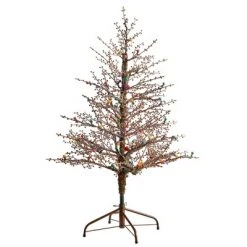 Nearly Natural 4' Pre-Lit LED Flocked Berry Twig Artificial Christmas Tree Multicolor Lights