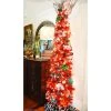 Treetopia Tango Red Lipstick 7 Foot Artificial Prelit Pencil Thin Christmas Tree Holiday Decoration w/ White LED Lights, Premium Stand, and Foot Pedal