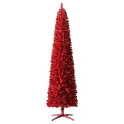 Treetopia Tango Red Lipstick 7 Foot Artificial Prelit Pencil Thin Christmas Tree Holiday Decoration w/ White LED Lights, Premium Stand, and Foot Pedal -Christmas Trees Sales Store unnamed file 8996