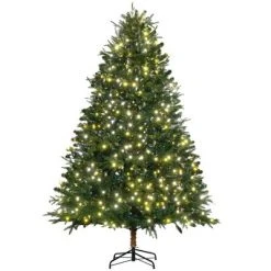HOMCOM 7' Prelit Artificial Christmas Tree with 2393 Realistic Branches, Warm White LED Lights and 2393 Tips Green -Christmas Trees Sales Store unnamed file 9003