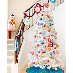 Treetopia Winter White 7-Foot-Tall Artificial Full Bodied Unlit Christmas Tree Colorful Holiday Decoration with Premium White Stand and Easy Assembly