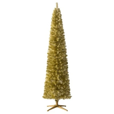 Treetopia Struck Gold 6 Foot Artificial Hinged Pencil Thin Prelit Tinsel Christmas Tree with Clear LED Lights, Stand, and On/Off Foot Pedal 2 Treetopia Struck Gold 6 Foot Artificial Hinged Pencil Thin Prelit Tinsel Christmas Tree with Clear LED Lights, Stand, and On/Off Foot Pedal - Image 2