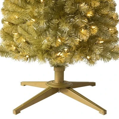 Treetopia Struck Gold 6 Foot Artificial Hinged Pencil Thin Prelit Tinsel Christmas Tree with Clear LED Lights, Stand, and On/Off Foot Pedal 4 Treetopia Struck Gold 6 Foot Artificial Hinged Pencil Thin Prelit Tinsel Christmas Tree with Clear LED Lights, Stand, and On/Off Foot Pedal - Image 4