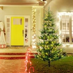 HOMCOM 8 Foot Prelit Artificial Christmas Tree with 1026 Realistic Branches, Warm White LED lights, Auto Open, Green