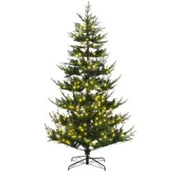 HOMCOM 8 Foot Prelit Artificial Christmas Tree with 1026 Realistic Branches, Warm White LED lights, Auto Open, Green -Christmas Trees Sales Store unnamed file 9031