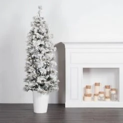 Vickerman Flocked Castle Pine Potted Artificial Christmas Tree -Christmas Trees Sales Store unnamed file 9081