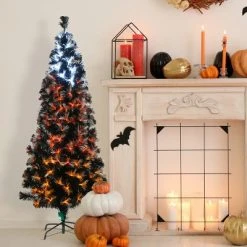 National Tree Company 6 ft. Black Fiber Optic Tree with Candy Corn Color Lights