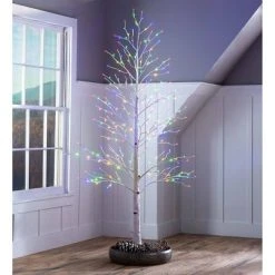 Plow & Hearth Large 7'H Indoor/Outdoor Birch Tree with 280 Warm White and Multicolor Lights