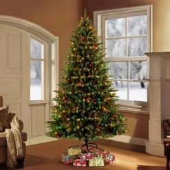 7.5ft Pre-lit LED Artificial Christmas Tree Full Forest Fir - Puleo