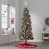 7' Pre-Lit Slim Flocked Virginia Pine Hinged Artificial Christmas Tree with Red Berries Clear Lights - Wondershop™