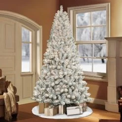 7.5ft Puleo Pre-Lit Flocked Full Virginia Pine Artificial Christmas Tree Clear Lights