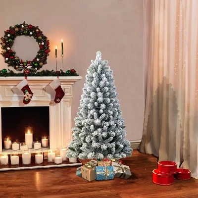 4.5ft Puleo Unlit Flocked Virginia Pine Artificial Christmas Tree 1 4.5ft Puleo Unlit Flocked Virginia Pine Artificial Christmas Tree