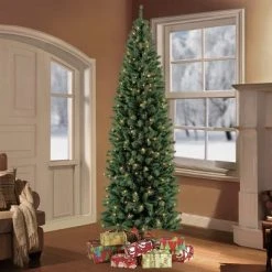 7.5ft Pre-lit Slim Artificial Christmas Tree Newcastle Fir - Puleo