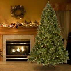 National Tree Company Pre-lit 'Feel Real' Artificial Full Downswept Christmas Tree, Green, Douglas Fir, White Lights, Includes Stand, 7 feet